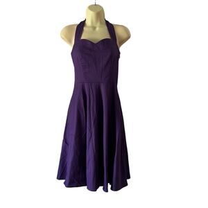 Purple Retro Vintage Look Halter Dress Pinup Girl Rockabilly Size Small